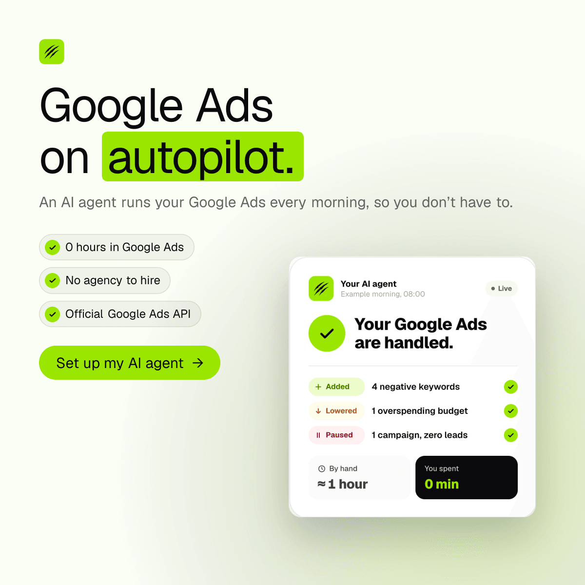 Square ad for Sidely: the same headline, three points and the button above the agent's card.
